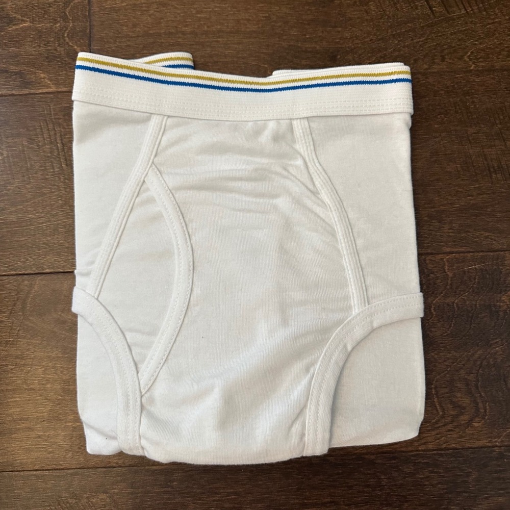 Stafford Essentials Mens Classic Fit Briefs White Blue Gold Stripe Waist Large